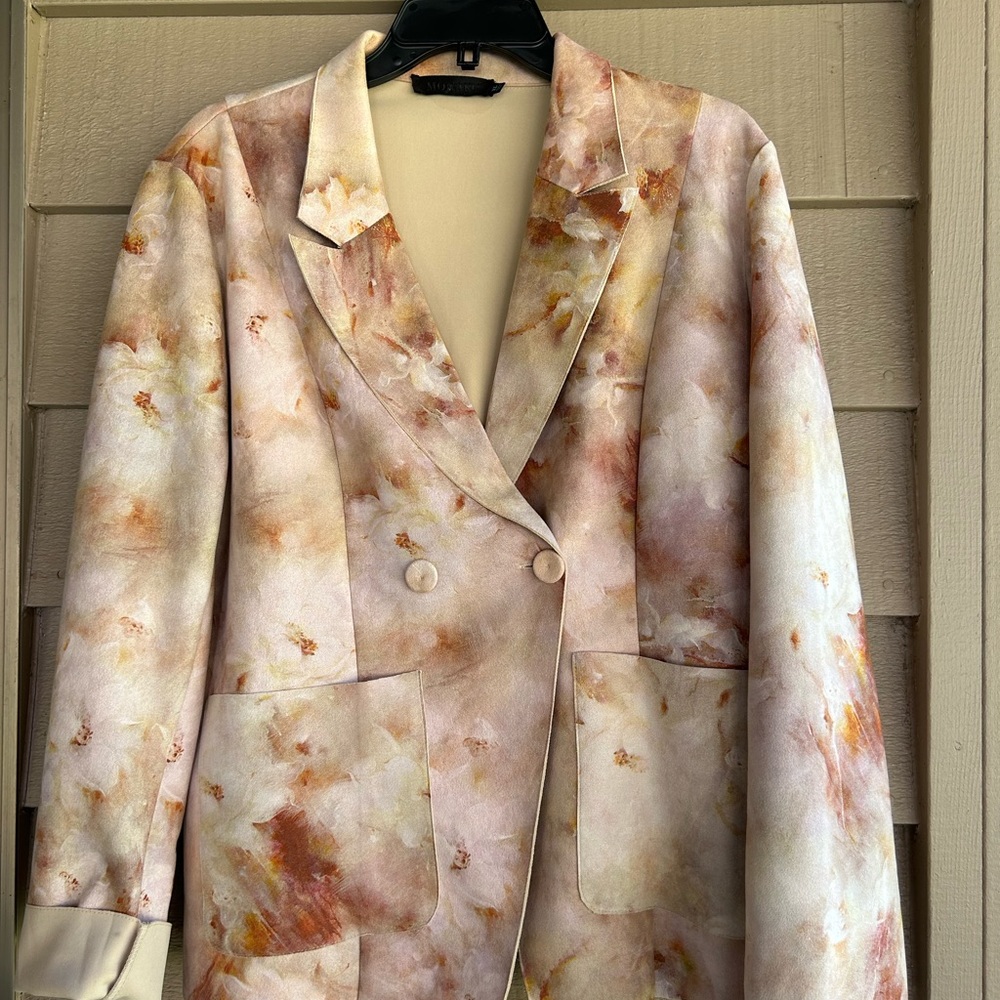 Monarc Anthropologie blazer/jacket pink and cream floral faux suede